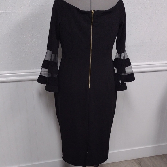 Premier Amour Elegant Black Long Sleeve Dress with Sheer Details - Picture 5 of 13